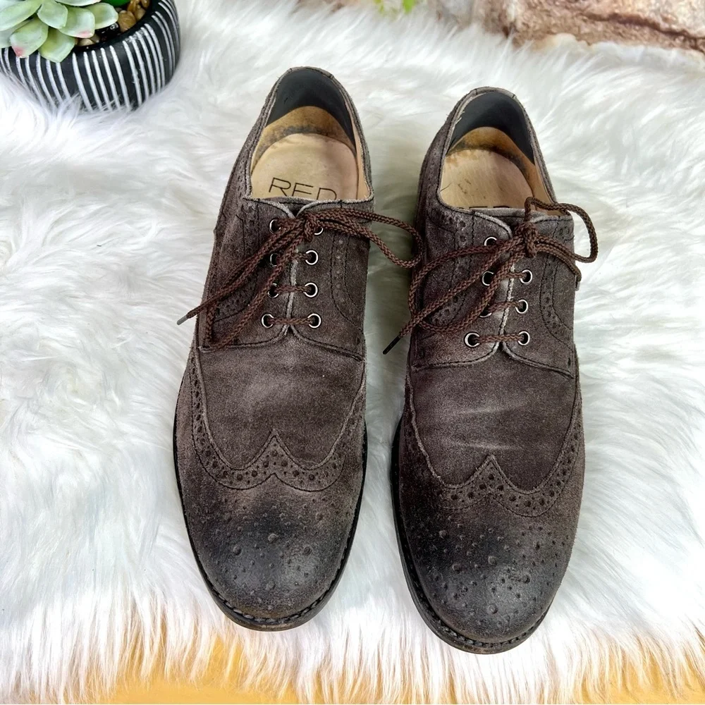 RED BY SAKS FIFTH AVENUE Men's Classic Brown Suede Lace-Up Wingtip Oxfords, 8.5